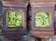 Pair Antique Cast Iron Mantle Keystone Green Majolica Trent Potrait Tiles Tiles photo 4
