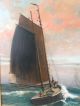 Antique Art Deco Era Seascape Fishing Boat Sailboat Nautical Maritime Painting Other Maritime Antiques photo 1