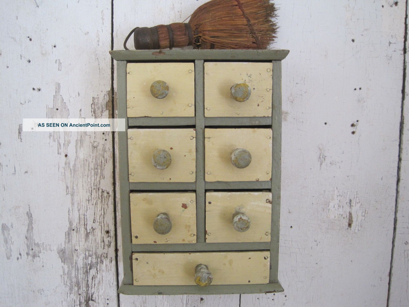 Old Primitive Seven Drawers Painted Wood Apothecary Spice Cabinet Box Aafa Primitives photo