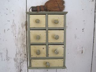 Old Primitive Seven Drawers Painted Wood Apothecary Spice Cabinet Box Aafa photo