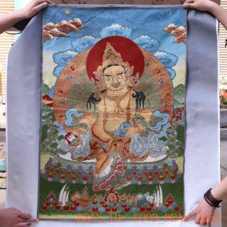Tibetan Nepal Silk Embroidered Thangka Tara Tibet Buddha Tibet God Of Wealth 124 photo