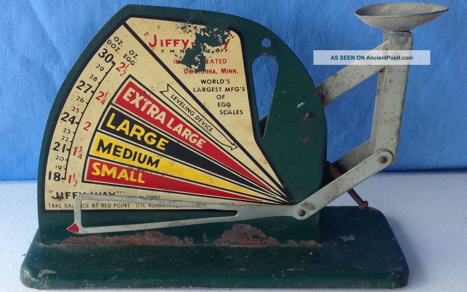 Jiffy Way Egg Scale Green Chipped Paint,  Farm Country Kitchen Antique Scales photo