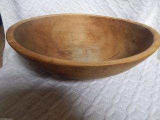 Antique Primitive Out Of Round Hand Turned Wooden Dough Bowl photo