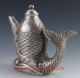Collectible Decorated Old Handwork Tibet Silver Carved Big Fish Tea Pot Teapots photo 3