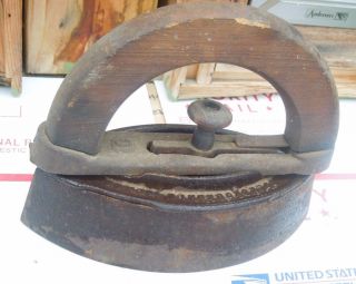 Art Deco Door Stop: Antique Clothes Sad Iron Wood Handle Colebrookdale Iron photo