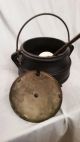 Vintage Cast Iron Pot Cauldron Kettle W Brass Lid Fire Starter Pumice Wand Hearth Ware photo 6