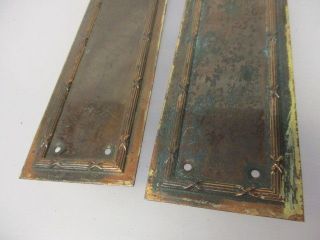 Vintage Brass Finger Plates Push Door Handles Reeded Ribbon Antique Old Copper photo