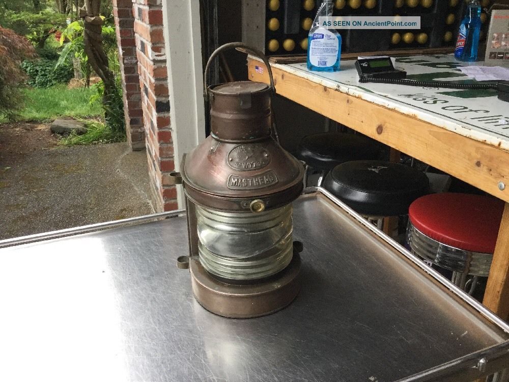 Antique Tung Woo Masthead Ships Light Lamp Lantern Lens Copper Brass Lamps & Lighting photo