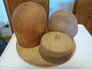 Vintage Hat Maker ' S Molds Wooden 4 Pc.  Millenery Blocks Forms Heads photo