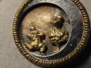 Lg Figureal Antique Victorian Picture Button Serenade Scene From Opera Pagliacci photo