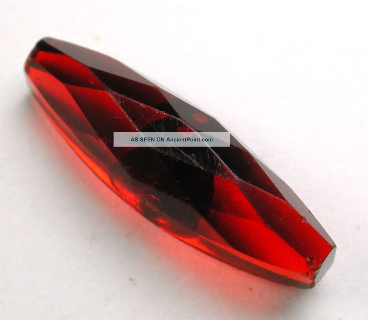 Antique Ruby Glass Button Faceted Spindle Design - 1 