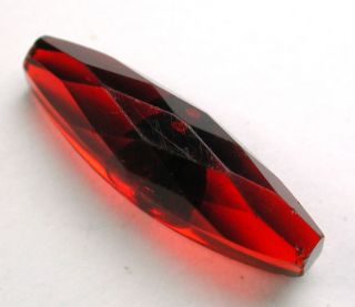 Antique Ruby Glass Button Faceted Spindle Design - 1 