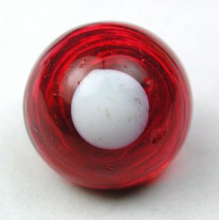 Antique Glass Charmstring Button Transparent Red Dome W/ White Dot - Swirl Back photo