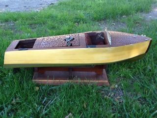 1940 ' S Large Vintage Gas Motor Powered Wood Model Tether Speed Boat Chris Craft photo