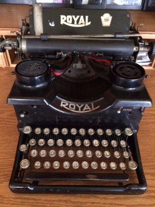 True Antique Royal Typewriter 10 Glass Keys Beveled Glass Side Panels C1919 photo