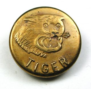Antique Brass Work Clothes Button Tiger Brand W/ Snarling Tiger Face - 5/8 
