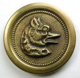 Antique Brass Sporting Button Fox Head Design - 1 & 1/16 
