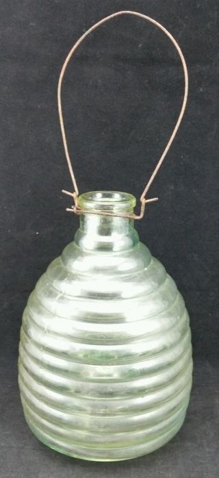 Charming Antique Footed / Hanging Heavy Glass Fly & Wasp Trap.  20cm Tall photo