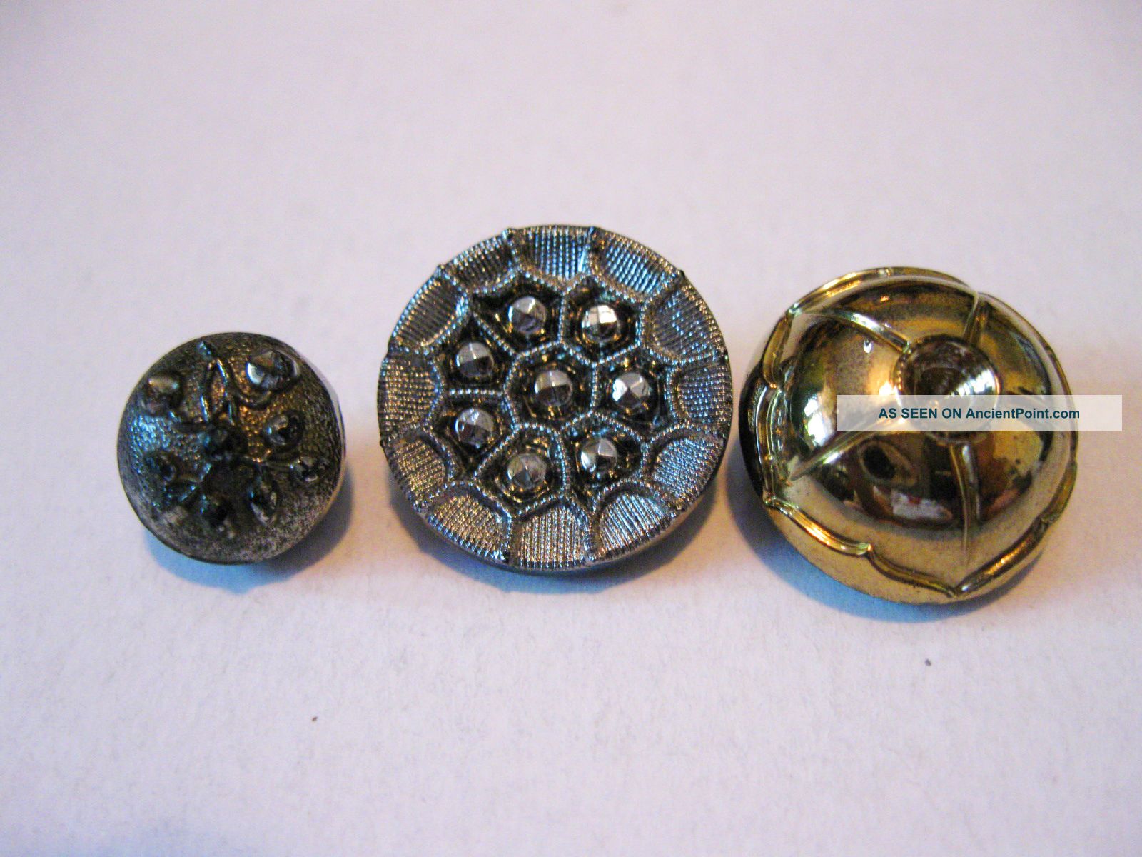 3 Unique Antique Black Glass With Metalic Luster Buttons Buttons photo