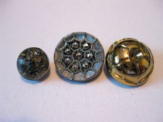 3 Unique Antique Black Glass With Metalic Luster Buttons photo