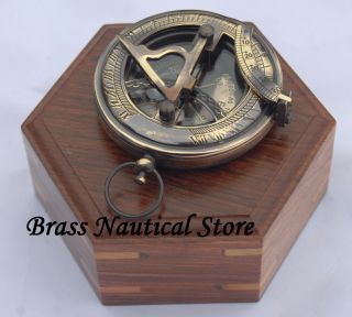 Brass Push Button Direction Sundial Compass - Pocket Sundial Compass Gift Item. photo