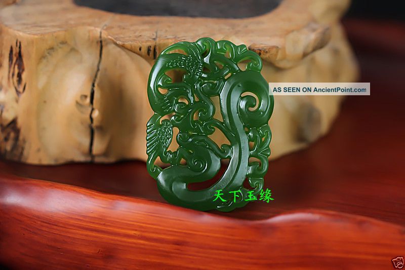 Vibrant China Hand - Carved Green Jade Dragon Phoenix Pendant Necklace Amulet Necklaces & Pendants photo
