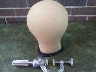 Vintage Table Mount Millinery Canvas Mannequin Head Block Hat Wig Stand photo