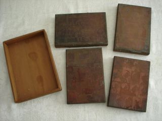 4 Antique Lithograph Etched Printing Block Photo School Yearbook Army Navy Vtg photo