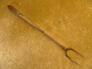 Antique Pa Early 1800s Decorated Hand Wrought Iron Flesh Hearth Fork Folk Art photo