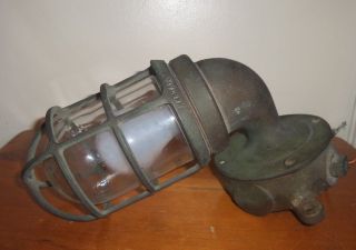 Vintage Brass U.  S.  Navy Bulkhead Explosion Proof Caged Light,  Machine Age photo