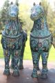 Fine Antique Vintage Pair Chinese Cloisonne Horses Statue Figures Censer Incense Burners photo 10