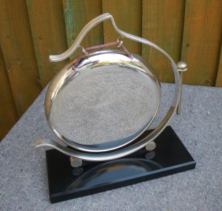 Vintage 130s Art Deco Stylish Silver Plated Dinner/table Gong On Bakelite Base photo
