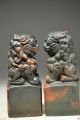 Collectibles Old Rock Stone Hand Carved Auspicious Lion Statues Seal 2 Ss0070 Seals photo 3