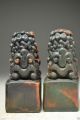 Collectibles Old Rock Stone Hand Carved Auspicious Lion Statues Seal 2 Ss0070 Seals photo 4