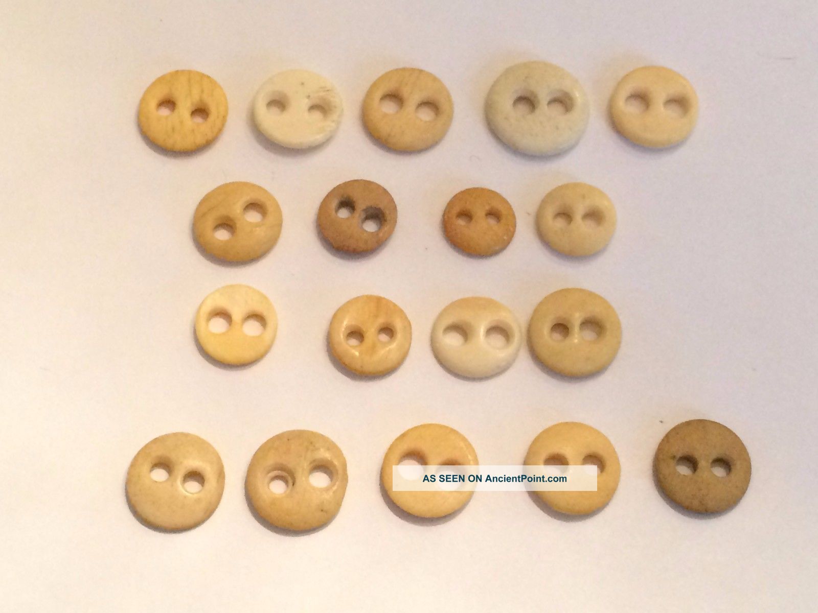 18 Antique Bone Underwear Buttons Civil War Reenactment 2 Hole Big Eyes Buttons photo