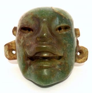 Mayan Jade Stone Mask Pendant Statue Antique Pre Columbian Artifact Aztec Olmec photo
