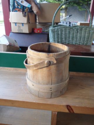 Antique Sugaring Bucket Firkin Tongue And Groove Slats Wood Bands photo