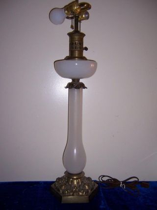 Vintage French White Opaline Glass & Bronze Patina Table Lamp 28 