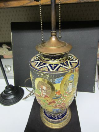 Antique 1800 ' S Satsuma Moriage 19th C Vase Meiji Period Brass Vase Electric Lamp photo