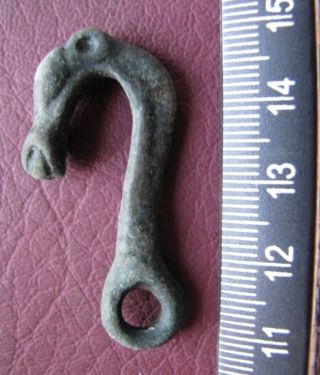 Authentic Ancient Artifact Viking Bronze Horse Head Quiver Hook Vk 26 - 2 photo