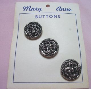 Old Card Of 3 Metal Mirror Back Buttons I Believe This Is A Love Knot Design photo