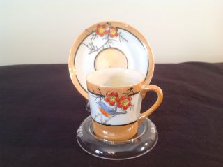 Antique Takito Hand Painted Lusterware Demitasse Cup And Saucer photo