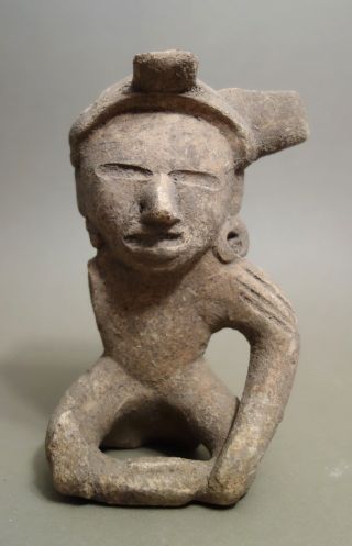Ancient Pre - Columbian Seated Man Pottery photo