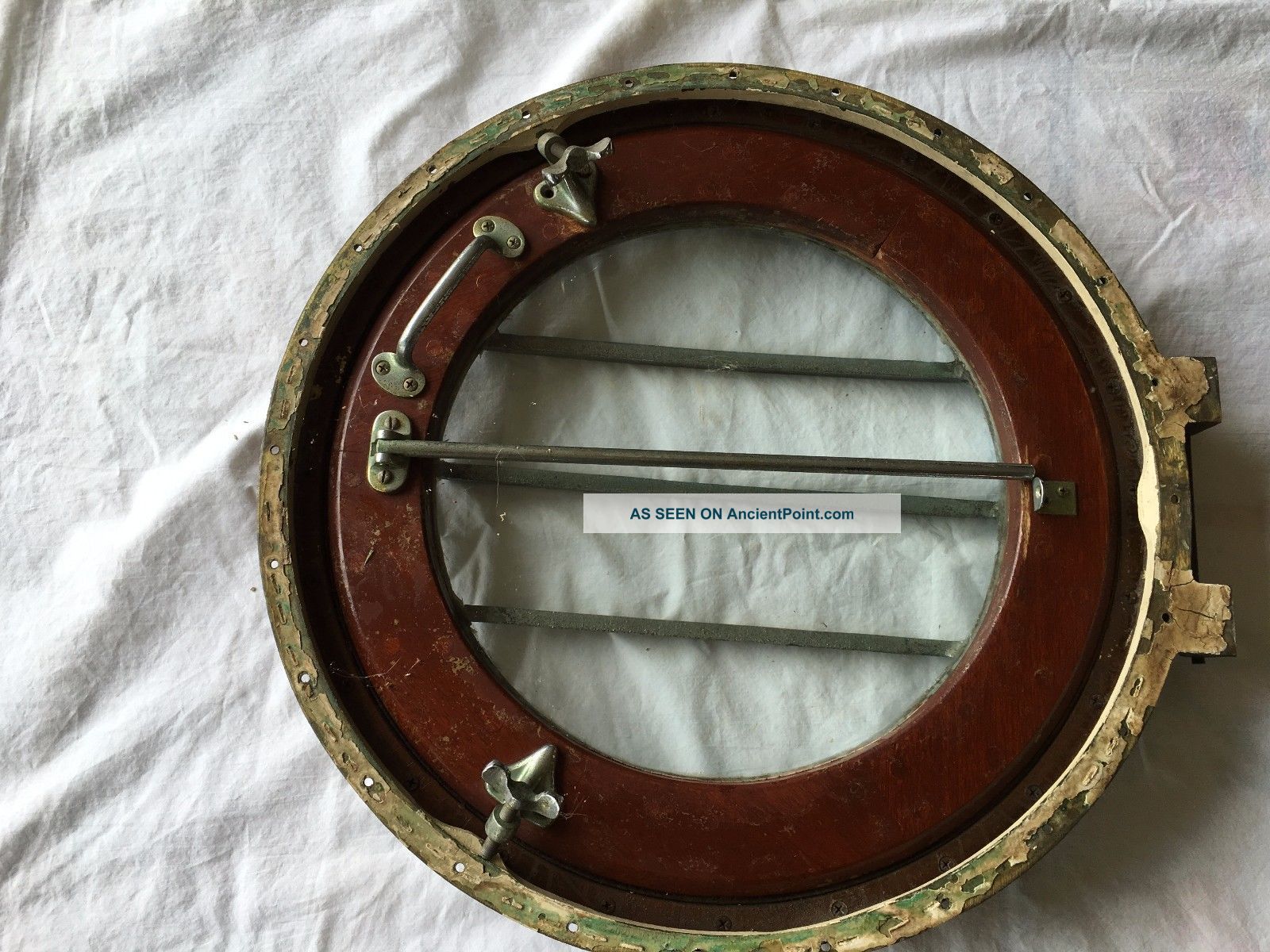 Vintage Chris Craft Teak & Bronze Deck Hatch / Porthole W/ Mounting Ring, Portholes photo