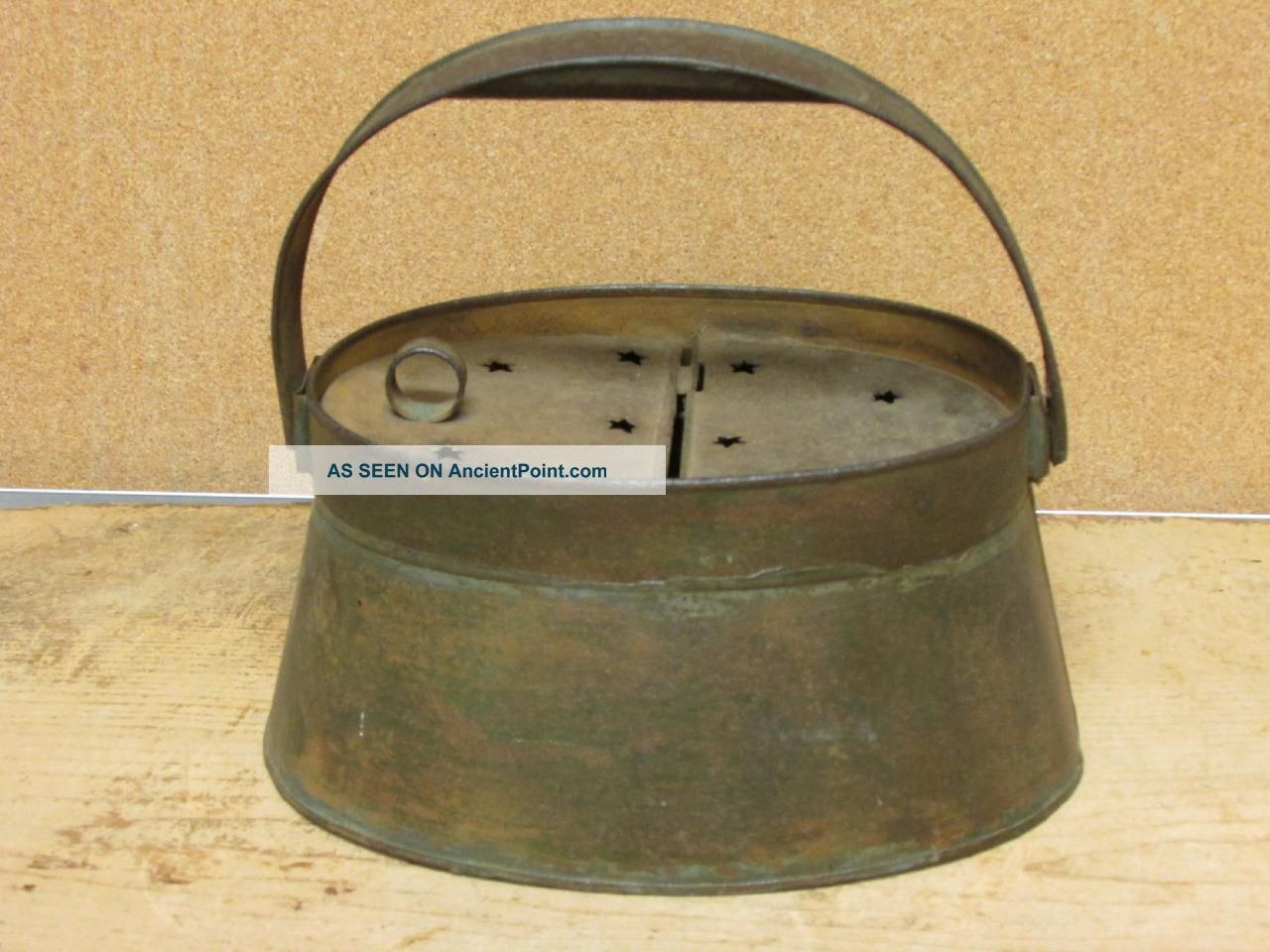 The Absolute Best 19th Star Decorated Punched Tin Footwarmer Handle Primitives photo