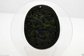 100 Real Chinese Natural Nephrite Black Jade Carving Pendant Dragon 应龙 005 photo
