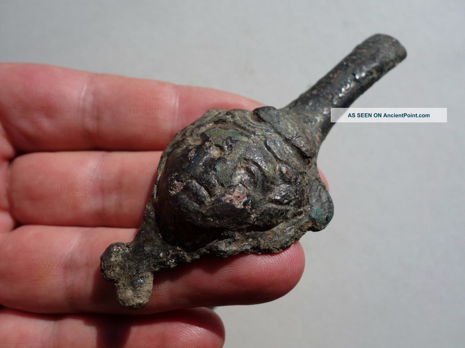 Ancient Roman Bronze Face Of God Dionysus - Mount Roman photo