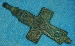 Stunning Byzantine Bronze Encolpion Cross Pendant Amulet 11th Century Ad Ref.  771 photo