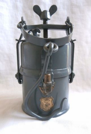 Antique Iron Carbide Miner Lamp Lantern Wolf 578 photo