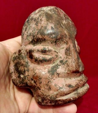 Carved Stone Dying Face Statue Antique Pre Columbian Artifact Mayan Olmec Figure photo